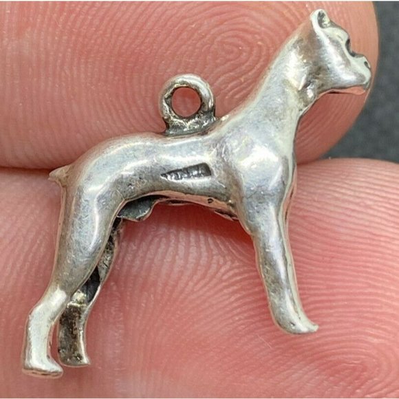 Vintage Sterling Silver 925 Pitbull Boxer Dog Charm Pendant - Picture 4 of 5
